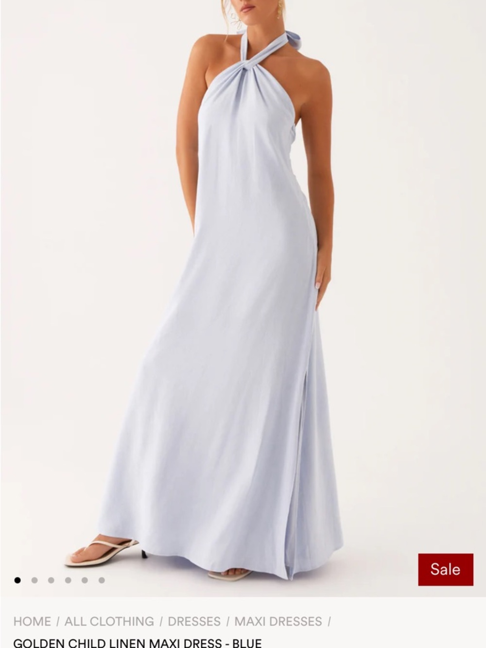 Peppermayo Light Blue Linen Halter Maxi Dress